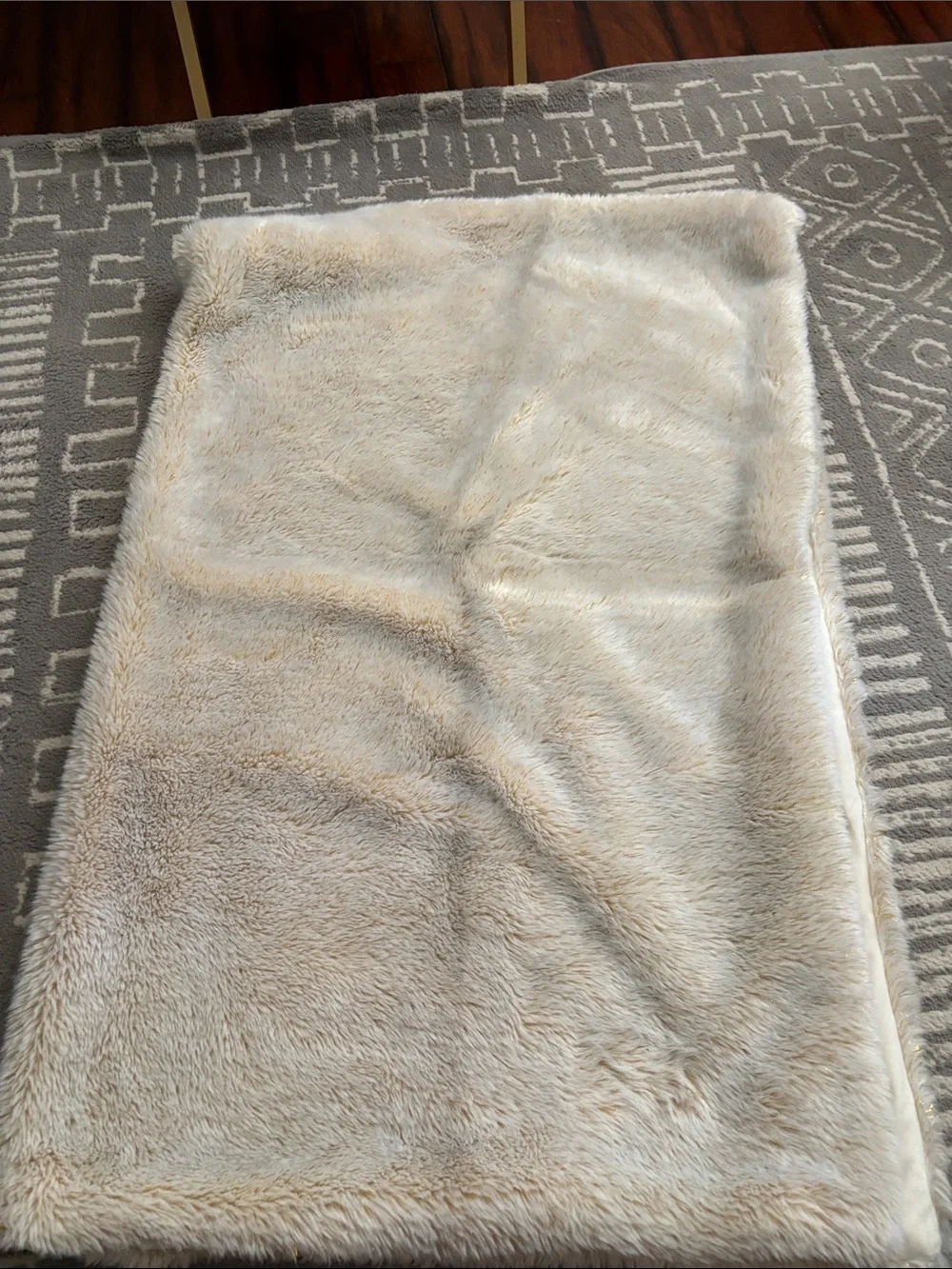 Restoration Hardware Teen Plush Faux Fur Throw in Cream with Gold Accent